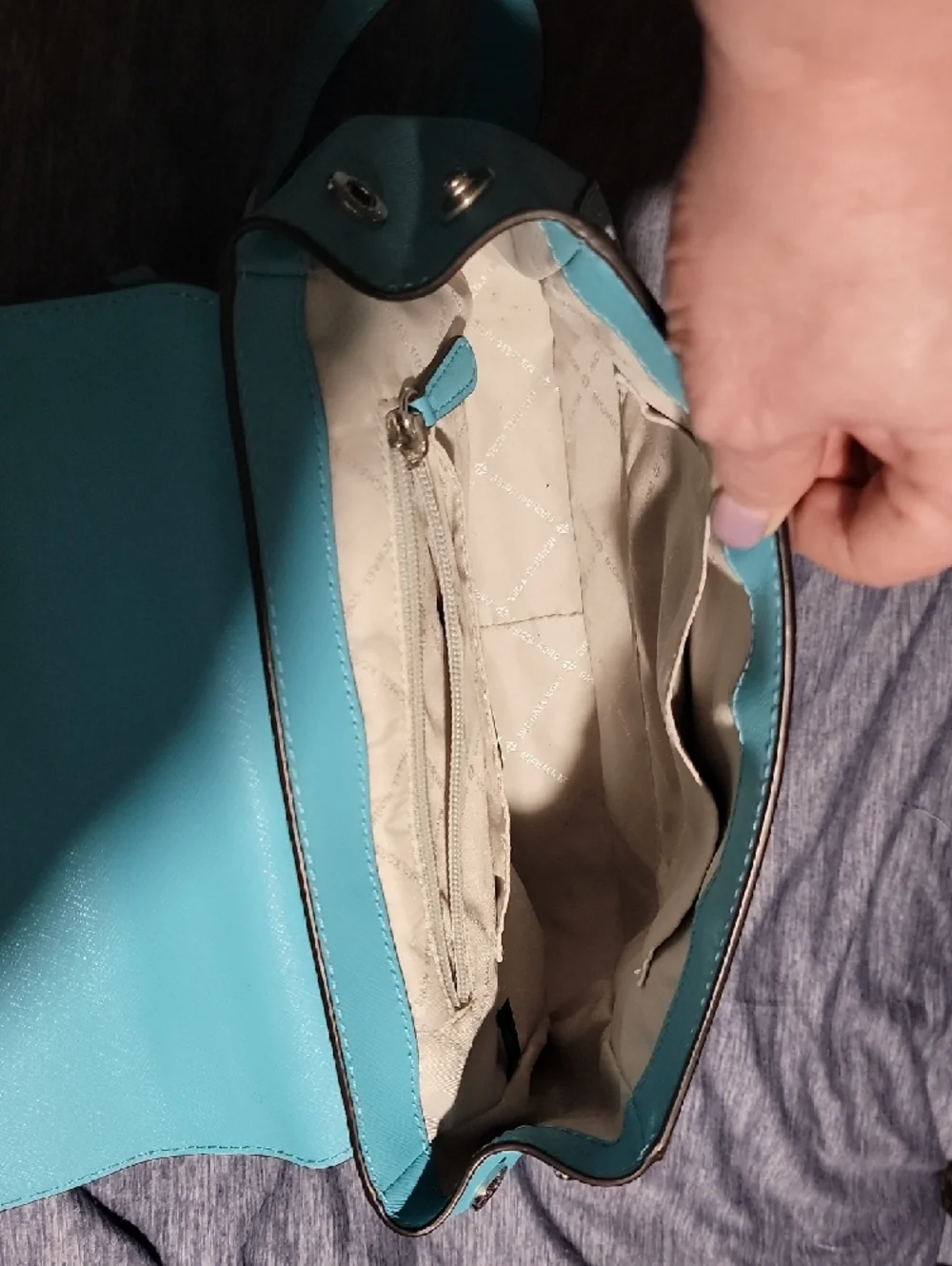 Michael Kors Robins Egg Blue Leather Crossbody Bag with Top Handle